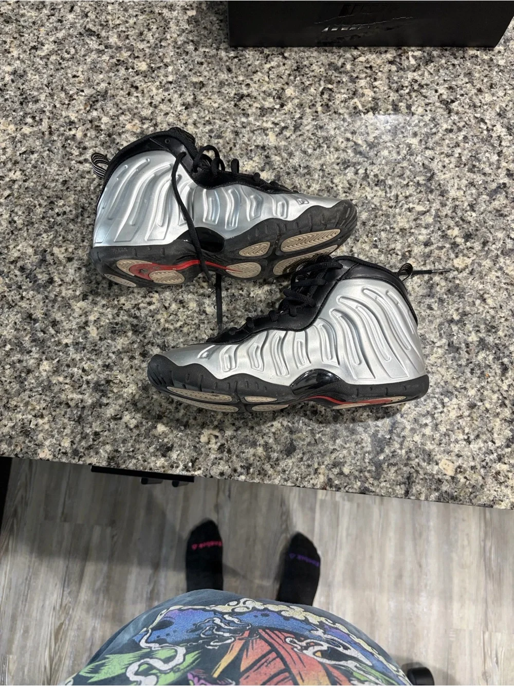 Nike Kids Silver and Black Foamposite Sneakers